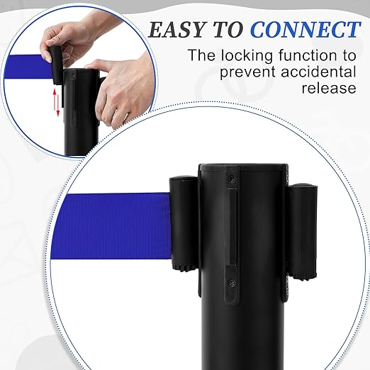 Therwen 6 Pack 9.8 ft Heavy Duty Crowd Control Stanchions Stainless Steel Stanchion Set with 6 Safety Barrier Post with Retractable Blue Belt and 1 Sign Holder Crowd Control Barrier