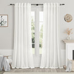 Ivory Semi Sheer Curtains 84 Inches Long 2 Panels Back Tab Rod Pocket Linen Textured Pleated Cotton Curtains Modern Bedroom Decor Light Filtering Lightweight Country Drapes for Living Room 40x84