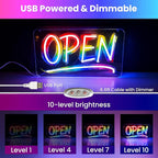 Open Signs for Business, LED Neon Open Sign Lighted Open Lights for Business Window Door Wall Hanging Coffee Snack Bar Restaurant Barbershop Retails Store Shop, USB Power & Dimmab
