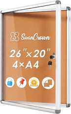 SWANCROWN Enclosed Bulletin Board Tamper-Proof Cork Noticeboard Secure Information Board with Acrylic Door 26x20inch (4xA4)