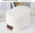 Cotton Rope Basket, Storage Baskets with Handle, 15x10x9 Inch Woven Basket for Shelves, Laundry, Towels, Clothes, Books (White 3Pack)