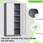INTEGREAT Metal Storage Cabinet,71" Grey White Office Metal Cabinet with Locking Doors and Adjustable Shelves,Steel Locking Cabinets for Office,Home,Garage,Gym,School