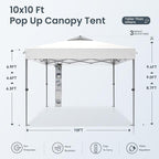 PHI VILLA 10x10 Pop Up Canopy Tent - One Push Setup, Instant Shade Tent with Vented Roof for Beach & Events - Includes Storage Bag, Sandbags, Stakes & Ropes (White)