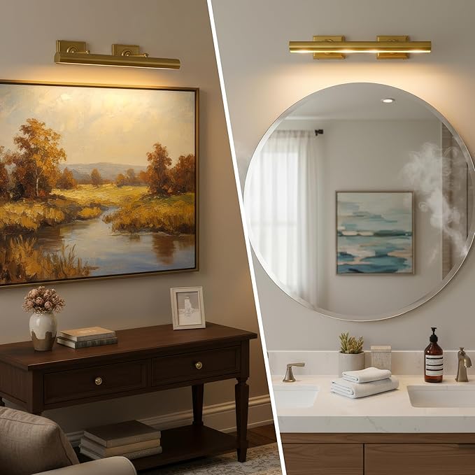 Picture Light, 30 in Hardwired Picture Lights for Wall, Dimmable Wall Sconces Poster Light, Brass 4 Lighting for Paintings Frames Art Display Gallery Bedroom Living Room No Bulbs