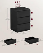 VASAGLE Nightstand with Charging Station, 2 AC Outlets and 2 USB Ports, Bedside Table, Side Table with 3 Drawers, Modern Style, 13.8 x 15.7 x 23.2 Inches, Ebony Black ULET631B58
