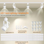 White Track Lighting Heads Kits, Dimmable 12-Light GU10 LED Track Lights Extended 14.76Ft H Type Track Rails 10W 6000K Natural Light Ceiling Spotlight Fixture with Replaceable GU10 LED Bulbs
