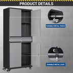 73" Metal Cabinet-Black&Gray Heavy Duty Rolling Storage Cabinet Steel Tool Cabinets with Wheels, Shelves, Lockable Doors and Drawers- for Garage, Pantry, Warehouse - Assembly Required