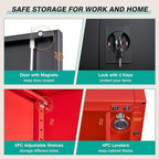 SISESOL Wide & Deep Metal Storage Cabinet with Lock & 5 Adjustable Shelves,72" Red Black Garage Storage Cabinet with Locking Doors,Lockable Cabinets for Home,Office,Shop,Garage,Basement 72x36x18