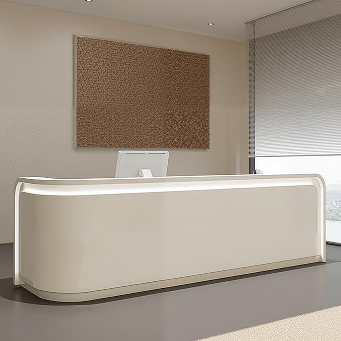 Retail Counter, Salon Reception Room Office Boutique Lobby Checkout Counter, Reception Desk with Counter Hidden LED Lighting, Ships in One Piece, Customized Logo