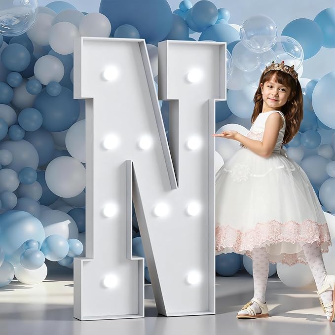 imprsv Marquee Letter N, White Foam Board, 13.37x5.1in, Cool White LED Light, Decorative Signage for Indoor & Outdoor Birthday, Wedding Decorations