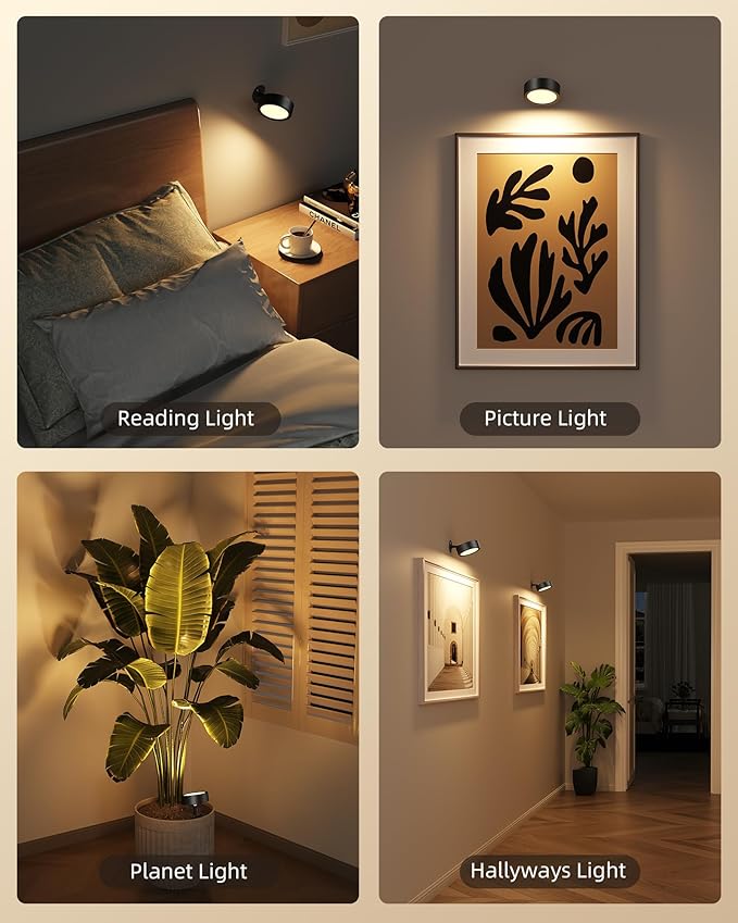 EZVALO LED Wall Mounted Lights, 5500mAh Rechargeable Wall Sconces Lamp, 3 Color Temps & Remote and Touch Control, 360°Rotation Dimmable Cordless Wall Light for Bedroom Reading Study Bedside (2 Pack)