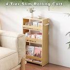 MARTY Rolling Storage Cart 7.9" W, 4-Tier Kitchen Cart with Wheels Handle, Slim Storage Cart Mobile Shelving Utility Carts for Bathroom Laundry Room Organization Narrow Places (Maple)