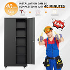 INTERGREAT Metal Storage Cabinet with Wheels, 72" Garage Storage Cabinets with Door and 4 Shelves, Tool Storage Locker on Caster for Home, Office, Black