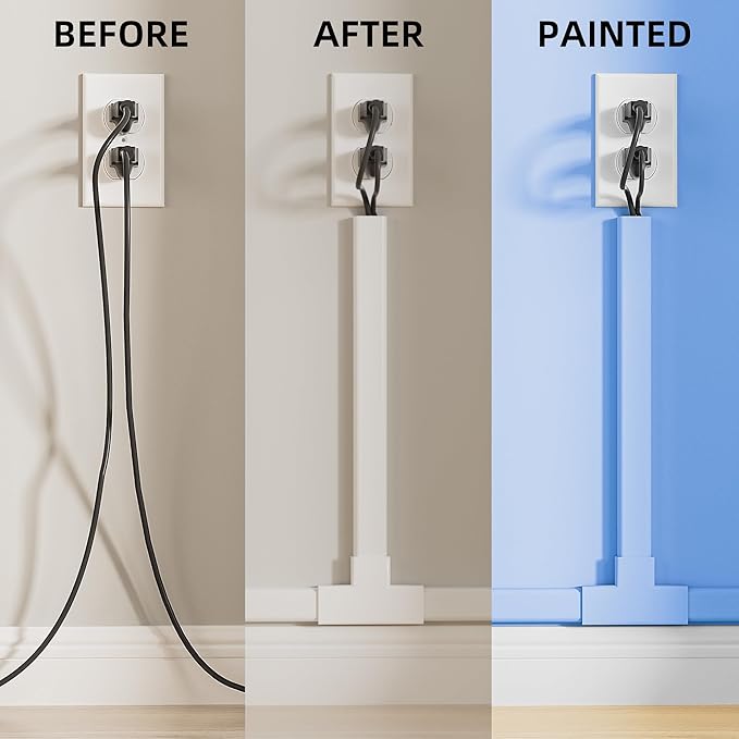 Delamu Cord Hider Cover, 142in TV Cable Concealer Kit for Wall Mounted TV with Management 3-4 Wires, Paintable Cable Cover for Floor, Easy Install, W 1.18 H 0.63in, White