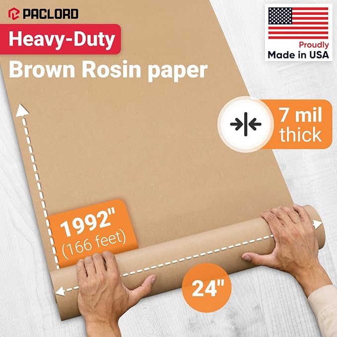 24" x 1992" (166’) Brown Rosin Paper Roll - Made in USA Thick Heavy-Duty 7 mil Masking Paper for Surface Protection from Paint, Dust, Foot Traffic - Paint Floor Covering