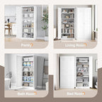 Yizosh Metal Storage Cabinet - 71" White Kitchen Pantry with 2 Doors and 5 Adjustable Shelves, 5-Tier Tall Steel Locker for Living Room, Dining Room