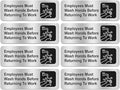 Faittoo Employees Must Wash Hands Before Returning to Work Sign, (8 Pack) Rust Free Brushed Aluminum Sign with Symbols, Self-adhesive, for Restaurant, Salons, Hotel, Rest Stops, Public Restrooms