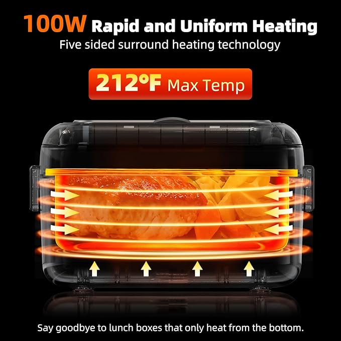Cordless Heated Lunch Box for Men, 6.3 Cup 100W Electric Lunch Box Food Warmer with 24000mAh Battery for Self Heating, Including Cutlery, Insulated Bag and Divider for Women Adults(Black+White)