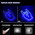 Rock on hand Neon Sign Rockin Hand Neon Light LED Neon Sign for Wall Décor Dimmable Rock and Roll LED Neon Light for Bar Restaurant Music Concert Man Cave Wall Art 14"×8.4"