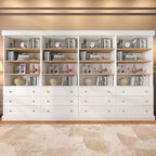 Vyre 71" Tall Farmhouse Bookshelves with Drawers, Set of 4 – Large Modular Bookcase with Adjustable Shelves, Storage Cabinet for Living Room, Kitchen, Home Office, White