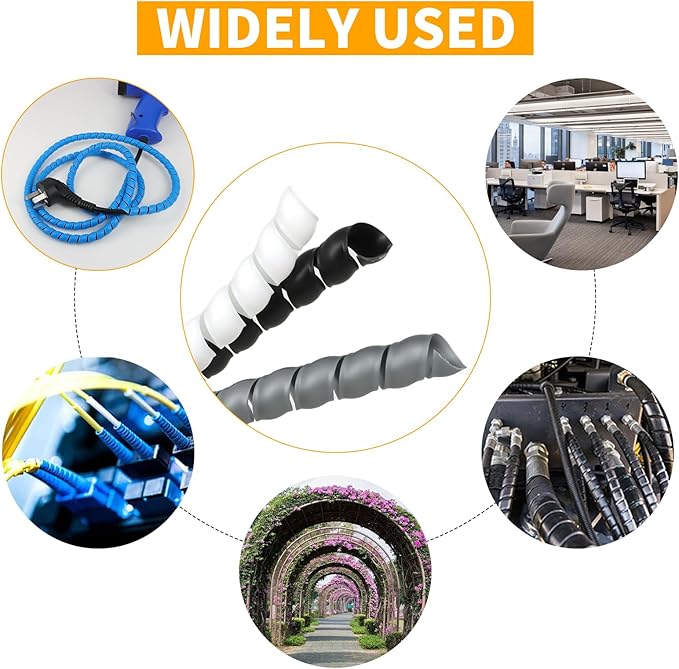 Spiral Wire Wrap, 9.84ft, 16.4ft, 33ft Spiral Cable Wrap Sleeve Hose for Computer, Power, Audio & Video Cords Stop Cord Tangle and Detangler (Black, 8mm (5/16")-33ft)
