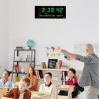 14.1 Inch Oversized LED Digital Wall Clock with Indoor Temperature, Seconds, Date, Day, Memory Function Adapter Included, Wall Decorative for Living Room, Office, Conference Room, Bedroom，Green