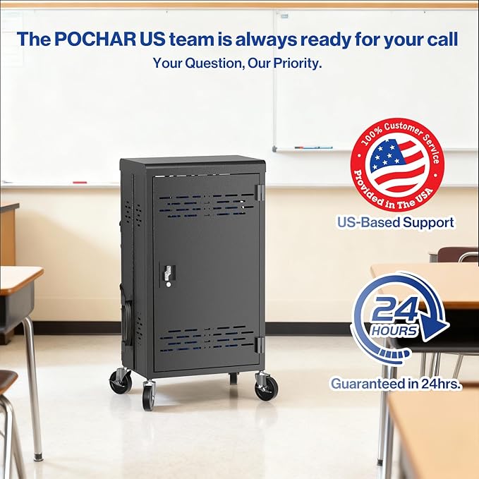 POCHAR 30 Unit Device Laptop Charging Cart for Chromebooks, Tablets, and Laptops for K-12 Education Classrooms, and Libraries, —Open-Back Design, Grounding Protection, Easy Assembly