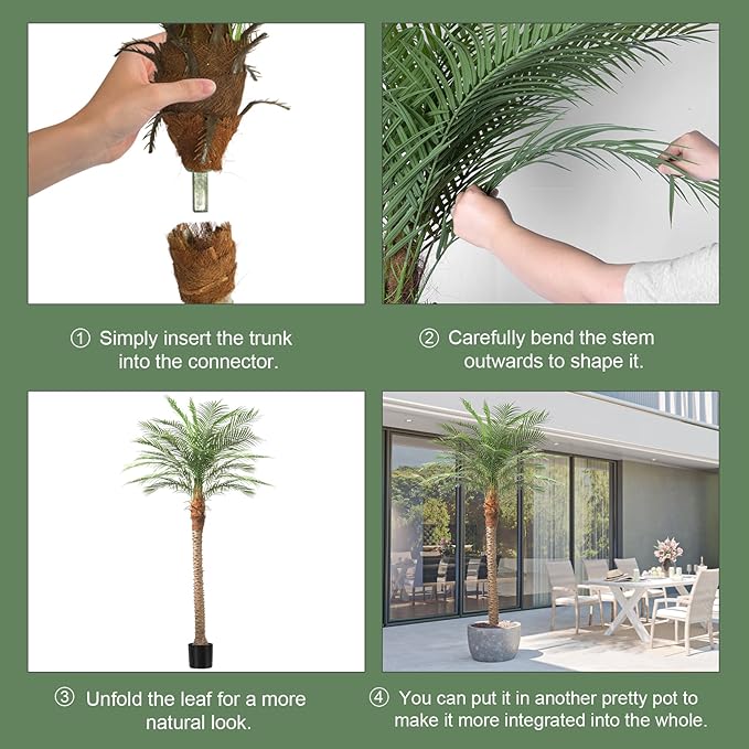 Artificial Phoenix Palm Tree 8ft Tall – Fake Large Tropical Tree with 18 Adjustable Leaves, Outdoor Indoor Faux Sago Palm Plant for Living Room Patio Poolside Yard Decor (1, 8ft)