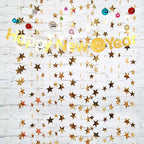 Gold Star Garland Banner Decorations - 156 Feet Bright Gold Paper Garland Hanging Decorations, Glitter Star Bunting Banner for Wedding, Birthday, Holiday, Christmas Party