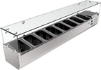 KoolMore SDC-8P-SG Condiment Prep Rail Station with Sneeze Guard, 71 Inch, Silver