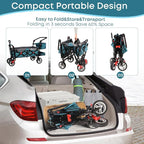 Collapsible Wagon with Canopy,330lbs Cart, Collapsible Foldable Garden Cart- with Adjustable Push Pulling Handles Outdoor Utility Wagon for Beach Garden Camping, Blue