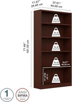 Bush Furniture Universal Tall 5 Shelf Bookcase in Vogue Cherry, Vertical Storage and Display Bookshelf for Home Office or Living Room Organization