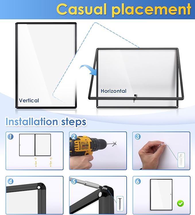 SWANCROWN Enclosed Bulletin Boards Magnetic Glass Covered Notice Information Cabinet with Aluminum Frame 38x28inch (9xA4)