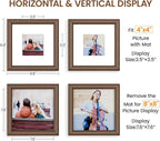Natural Walnut 8x8 Picture Frames Mat to 4x4 Picture Display Set of 3,Original Wood Handcrafted 8x8 Wooden Photo Frame with Tempered Glass Graduation Family Wedding Pictures Tabletop & Wall Decor