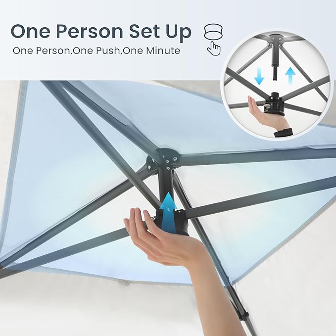 PHI VILLA 10x10ft 1-Person Setup Pop Up Canopy Tent Instant Portable Shelter w/ 1-Button Push, Case, 4 Weight Bags - Dark & Light Blue