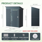 Breezz 5x3FT Vertical Outdoor Steel Storage Shed, Lockable Doors, Compact Metal Tool Shed for Garden, Backyard, Patio, Utility, and Bike Storage