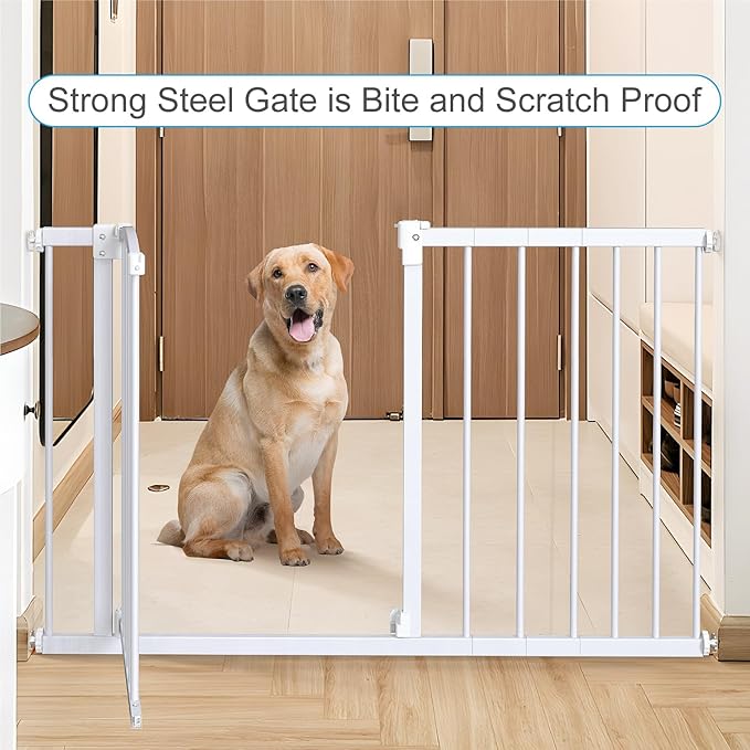 Great Gates Pet Gate - Durable Steel Gate for Stairs - Self-Closing Door & 2-Step Child Proof Lock - Wall-Friendly Dog Gates for Doorways (Fits Most) - 29.8"- 47.5", 28” Tall