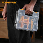 POWERTEC Small Parts Organizer & Tool Box – 10 Compartments, Stackable Storage with Removable Dividers, Clear Lid, Portable Design, 3-Pack (72117-P3)