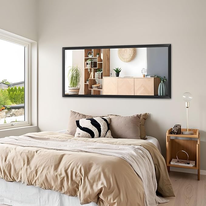 Amorho Black Bathroom Mirror, 55x32 Inch Thick Metal Framed Wall Mirrors for Over 2 Sinks, Bedroom, Living Room, Entryway, Large Rectangle Wall-Mounted Mirrors.