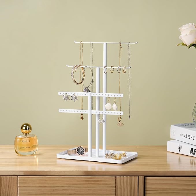 pickpiff White Jewelry Stand Holder Organizer: 12.5" Sturdy Hanger for 80 Pcs Jewelry, Jewlery Tower for Display Necklace, Earring, Bracelet, Watch