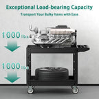 Heavy Duty Utility Rolling Tool Cart, 550 lbs Capacity Plastic Rolling Carts with 360°Swivel Wheels, 40 x 25 Inch Service Cart, 2 Shelf Work Cart for Warehouse,Garage, Cleaning, Black