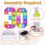 Marquee Numbers Colorful 30th Birthday Decoration: 4FT Large Light Up 30 Year Old Birthday Decorations Anniversary Backdrop Cardboard Sign 18 Colors Number 30 Mosaic Balloon Frame