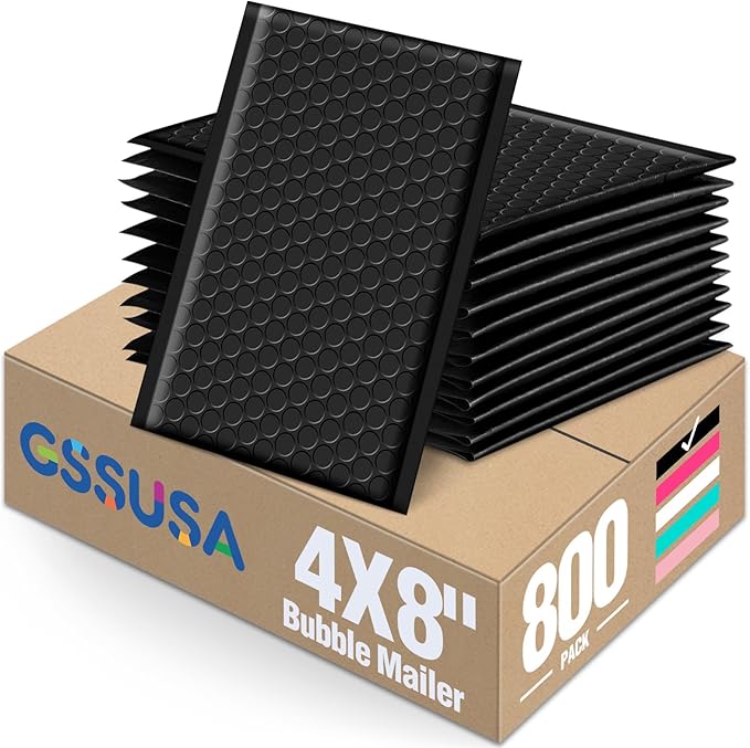GSSUSA Black Bubble Mailers 4x8 Small Padded Envelopes 800 Pack,Strong Adhesion Bubble Mailer Self-Seal Bubble Envelopes for Small Business