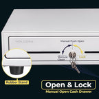 Volcora 16" Push Open Cash Register Drawer for Point of Sale (POS) System, Partial Removable White Heavy Duty Till with 5 Bills/8 Coin Slots, Key Lock and Double Media Slots