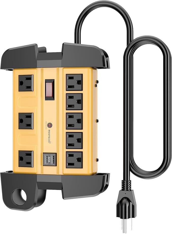 8 Outlets Heavy Duty Surge Protector Power Strip with 2 USB Ports,1800 Joules 9 Feet Power Cord and Wide Spaced for Office,Workspace,Factory,School,ETL Listed.