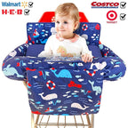 Soft Pillow Attached 2-in-1 Shopping Cart and High Chair Cover for Baby, Cotton Padded Cart Cover, Fold'n Roll Style, Portable with Carry Bag (Navy Blue Whale)