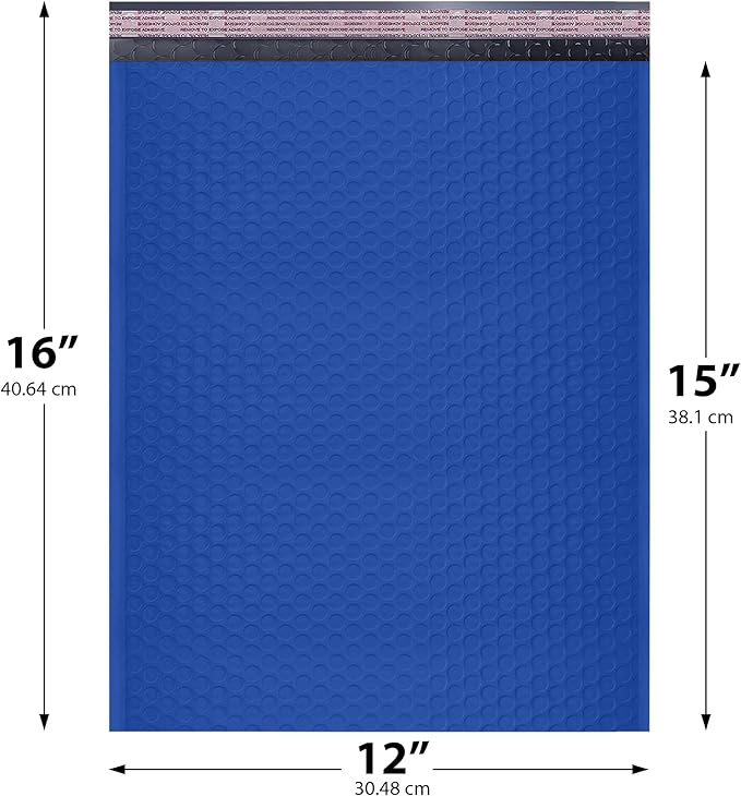 Royal Blue Large Poly Bubble Mailers 12x15 inch | Self Seal Padded Envelopes Cushioned Bubble Mailer | Usable Size 12x15 | WaterProof | Lightweight mailing Shipping Bags | 50 Pack Bulk