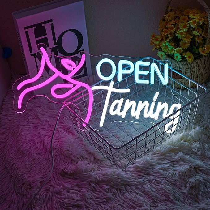 Open Tanning Neon Sign For Wall Decor,Dimmable Tanning LED Signs For Bedroom, Tanning Open Neon Light Sign With Dimmable Switch For Room Decor