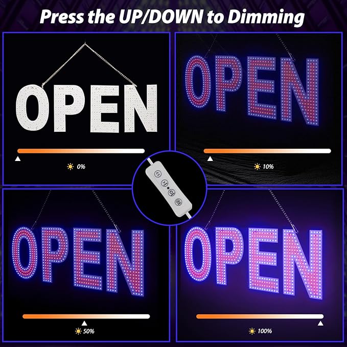 Open Sign for Business, 30"x10" Dimmable Large LED Open Signs with Hanging Installation for Bar Pubs Store Restaurant Office Hotel Salon Red & Blue