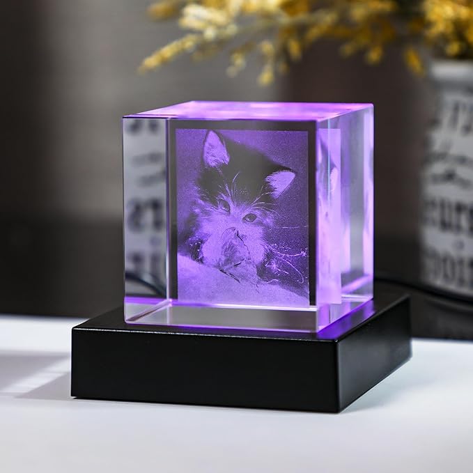 ZEERSHEE 3.1*0.7in LED Light Display Base for Crystal 3D Glass Art 7 Lighting Mode Color Change Square Stand Base Plate Flat